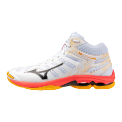 foto MIZUNO WAVE VOLTAGE 2 MID WHITE CALYPSO CORAL PALE BANANA